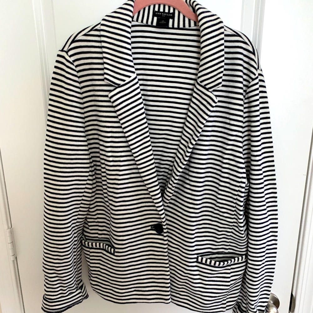 Ann Taylor Unstructured Blazer Black/White Stripe